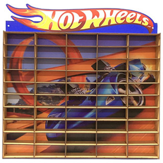 Expositor Porta Carrinhos Hotwheels Estante Prateleira Organizador Suporte de Carros Brinquedo Coleção Vitrine 50 Nichos Adesivado Mdf