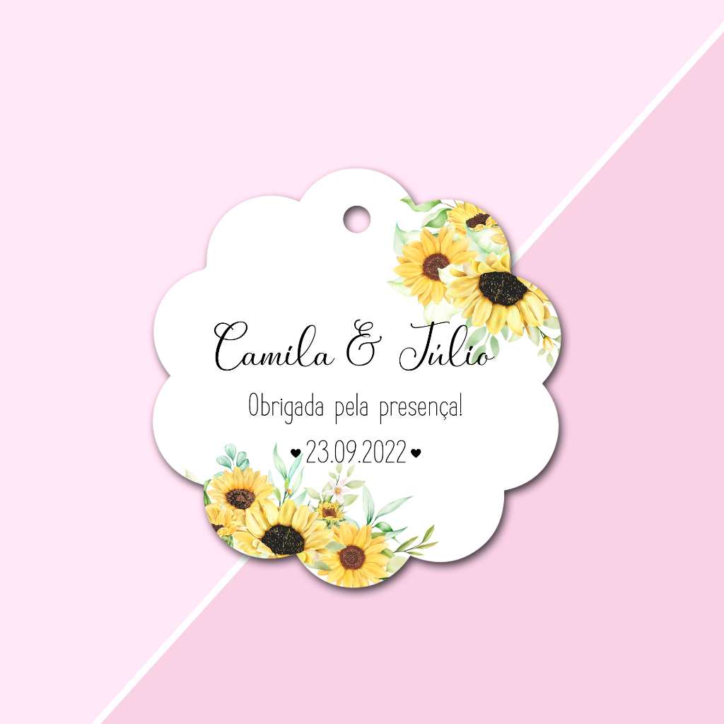 50 Tags Personalizadas Formato Flor Lembrancinha para Casamento, Noivado e Chá de Cozinha
