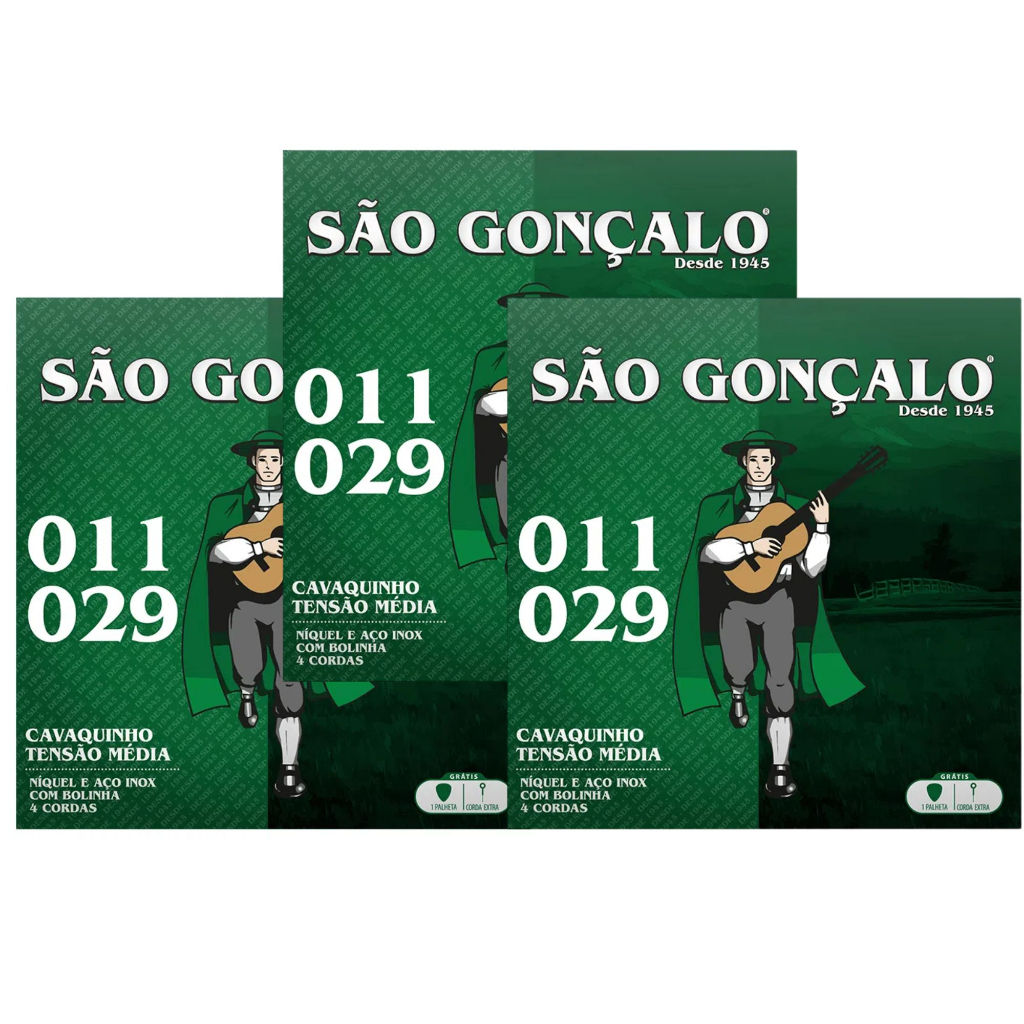 Pack Kit 3 Encordoamentos .011 Níquel com Bolinha para Cavaco São Gonçalo- 131TP
