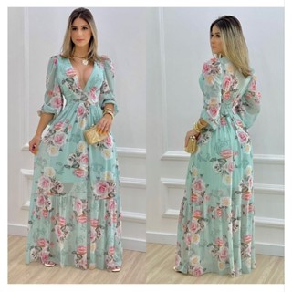 Vestido longo manga longa em tule ideal para festas