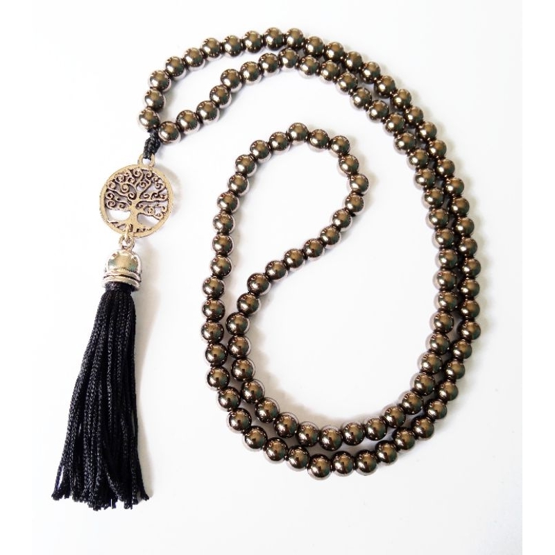 Imagem Japamala 108 Contas Pérola Grafite Com Pingente Árvore Da Vida Rosário Budista Ref:89