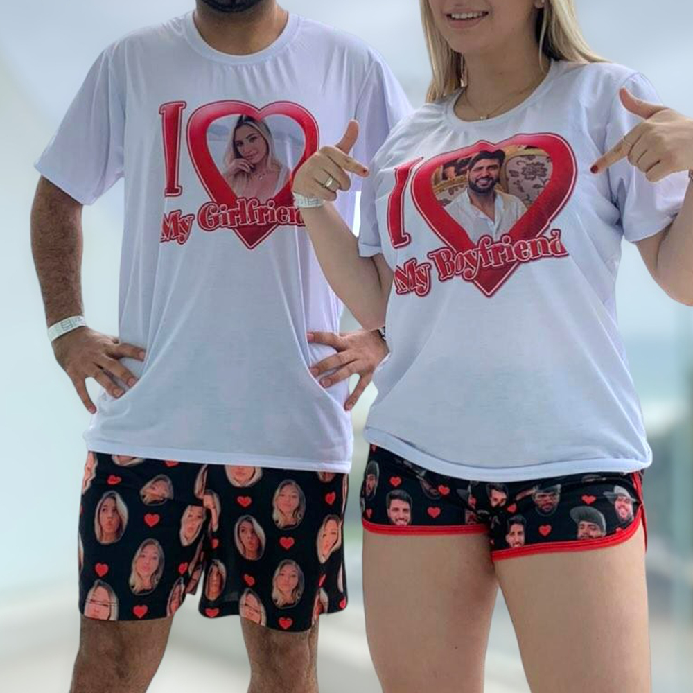 Conjunto I Love Personalizado para Casal - Pijama com Sua Foto, Momentos Únicos