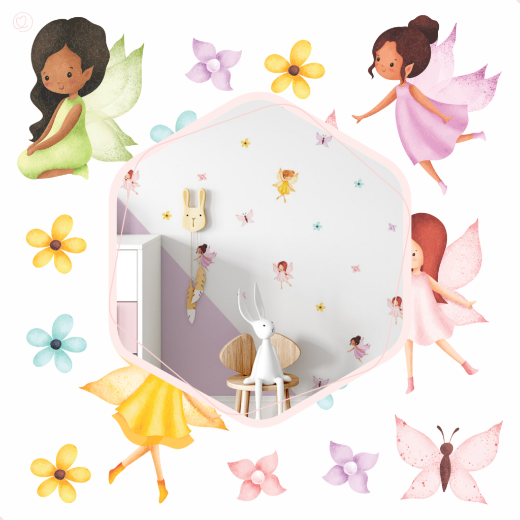 Adesivo Fadinhas Jardim Aquarela Quarto Infantil De Menina Decoração Bebê Jardim Aquarela 90un.