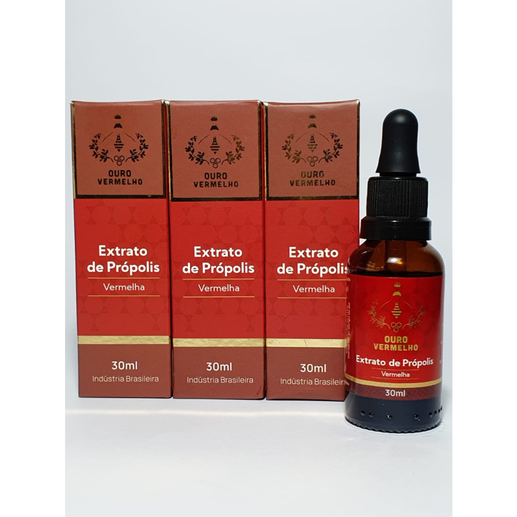 Extrato de Própolis Vermelha 11% extrato seco - 30ml Ouro Vermelho Kit 3