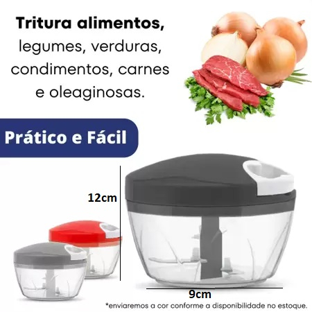 Processador Manual 500ml 3 Lâminas 12X9X12CM Alimentos Alho Frutas Cogumelos Multiuso Triturador