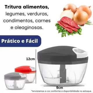 Processador Manual 500ml 3 Lâminas 12X9X12CM Alimentos Alho Frutas Cogumelos Multiuso Triturador