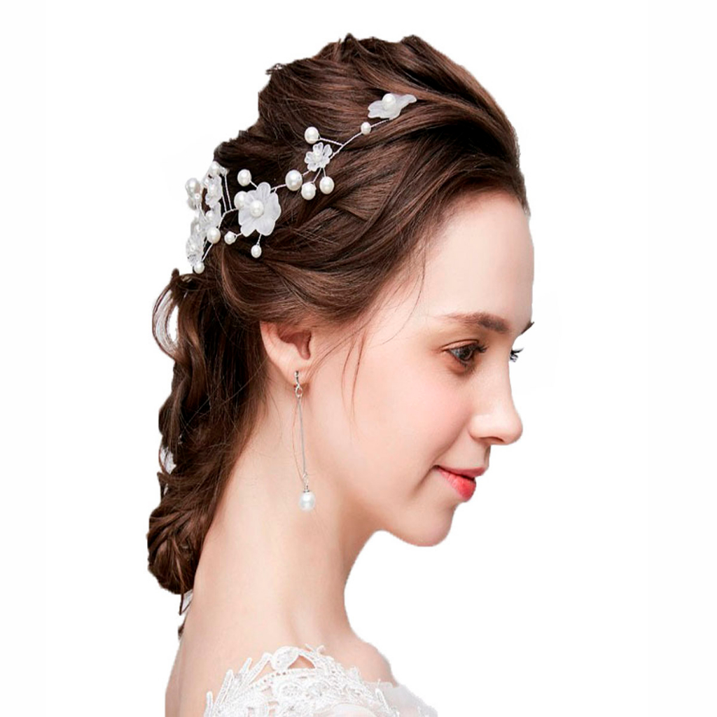 Arranjo Tiara Cabelo Noiva Debutante Fio Strass Pérolas casamento