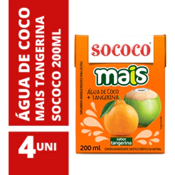 Água de Coco Mais Tangerina Sococo 200ml - 4 Unidades