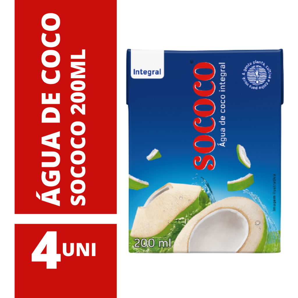 Água De Coco Sococo 200ml - 4 Unidades Água De Coco Sococo 200ml - 4 Unidades