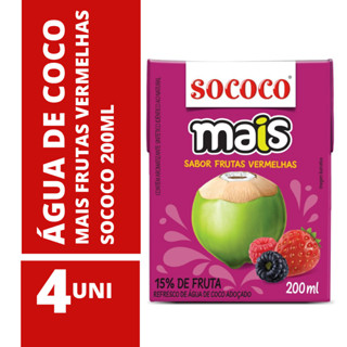 Água de Coco Mais Frutas Vermelhas Sococo 200ml - 4 Unidades