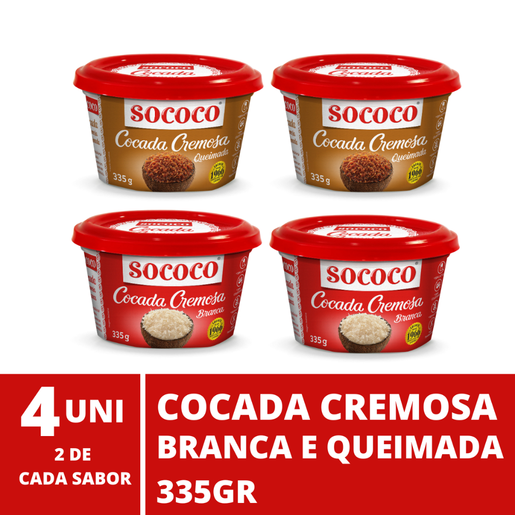 Cocada Cremosa Sococo - Kit com 2 Brancas e 2 Queimada em Oferta na Shopee