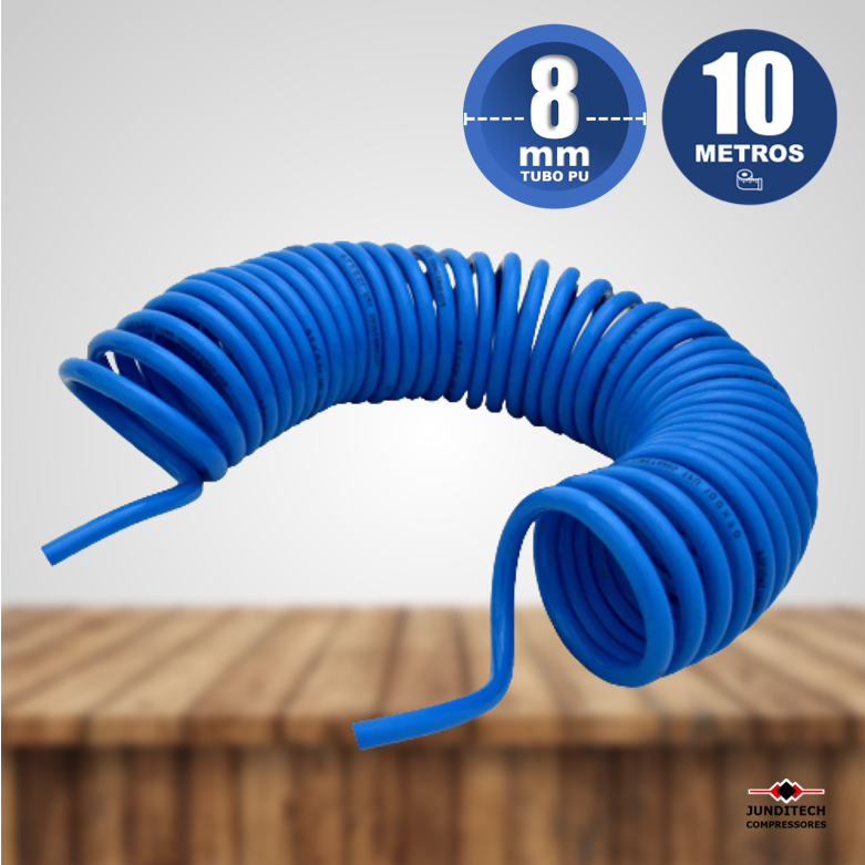 Mangueira espiral 8mm x 10 metros  Pu azul para ar comprimido 10bar rede de ar / Funilaria / Pintura / Cabine