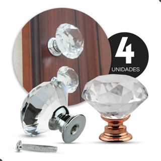Kit 4 Puxadores Cristal 30mm Porta Gaveta Rose Gold ou Cromado