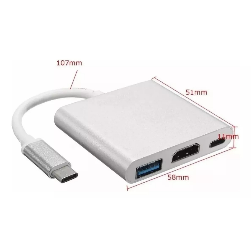 Adaptador Type-c 3 In 1 Usb-c Hdmi Usb 3.1 Macbook 12 em Oferta na Shopee