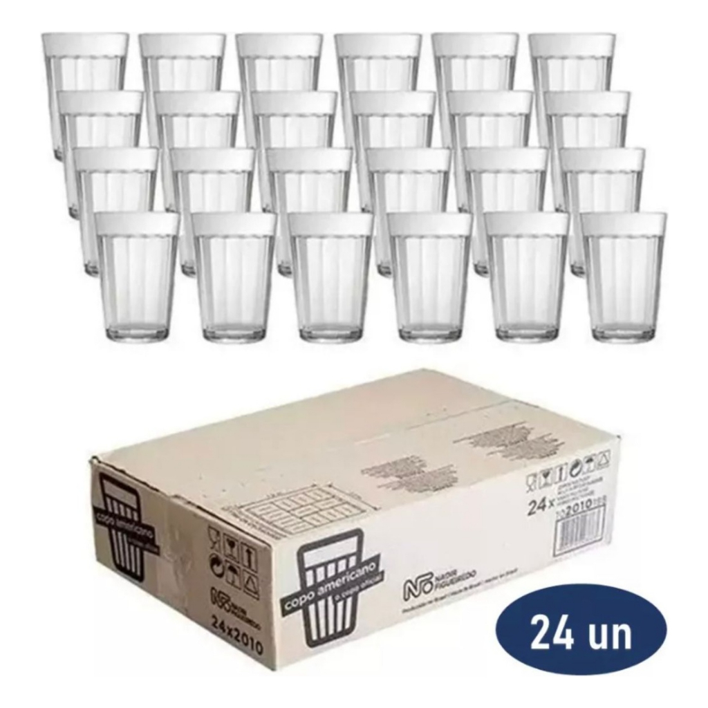 Kit 12/24 Copos Americanos de Vidro 190 ml Nadir Copo de Cerveja Café para Bar