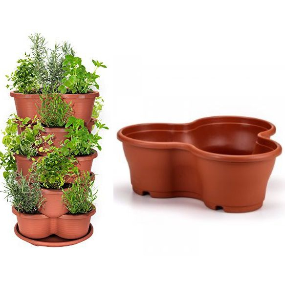 5 Vaso Empilhável Modular Trevo Terracota Jardim Plantas Hortas Decoração Suculentas