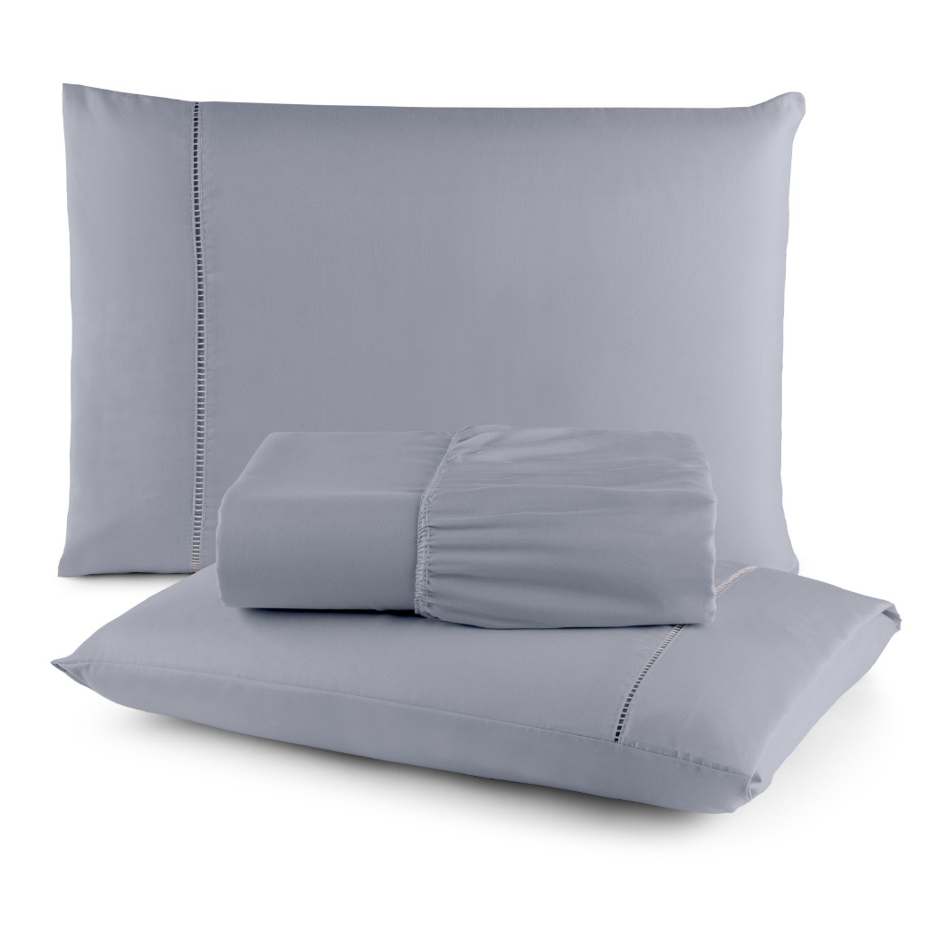 Jogo de Cama King 3 Peças Lençol Micropercal 400 Fios Ponto Palito Toque Aveludado Enxoval Elástico