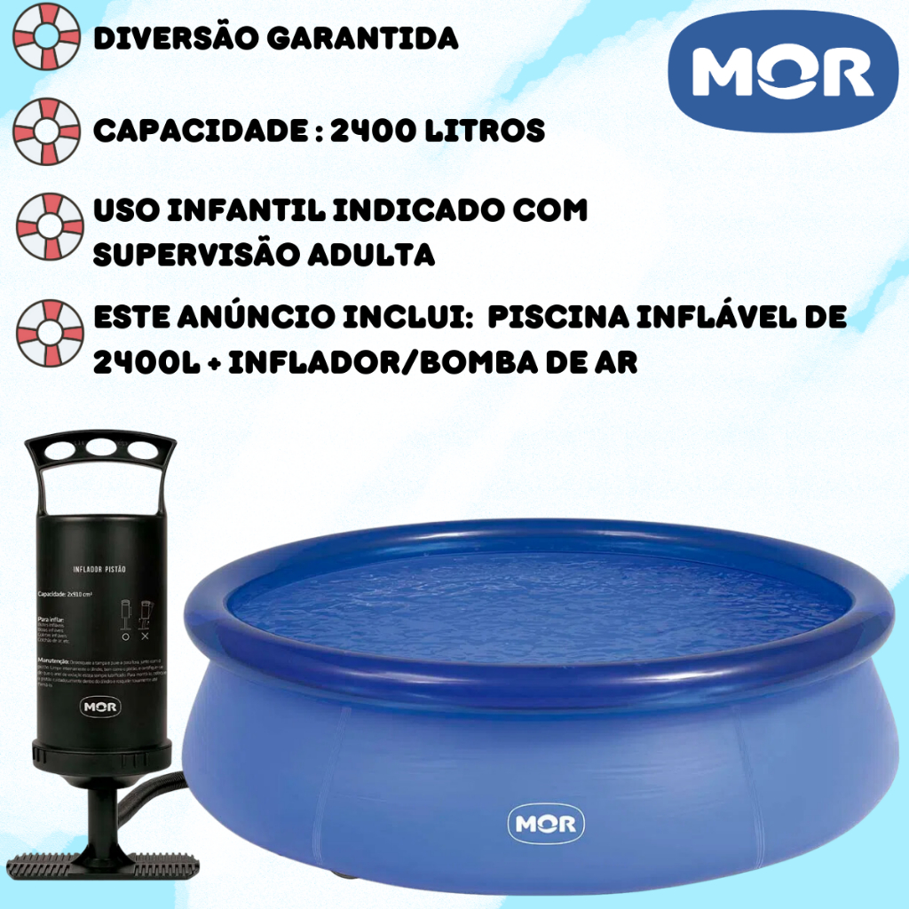 Kit Piscina Inflável Redonda 2400 Litros + Brinde inflador Prático Bomba De Ar Piscina - Mor em Oferta na Shopee