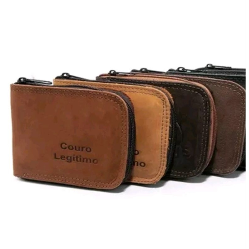 Carteira de couro fechamento ziper com porta moedas ideal para presente cores variadas City Man
