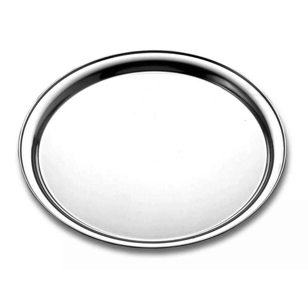 5 Bandeja Travessa Garçom Redonda 40 Cm Aço Inox Restaurante