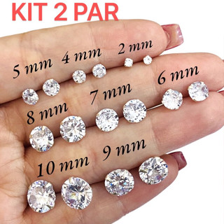 KIT2 PAR Brinco Feminino e Masculino Ponto de Luz Pedra Zircônia/ AÇO INOX