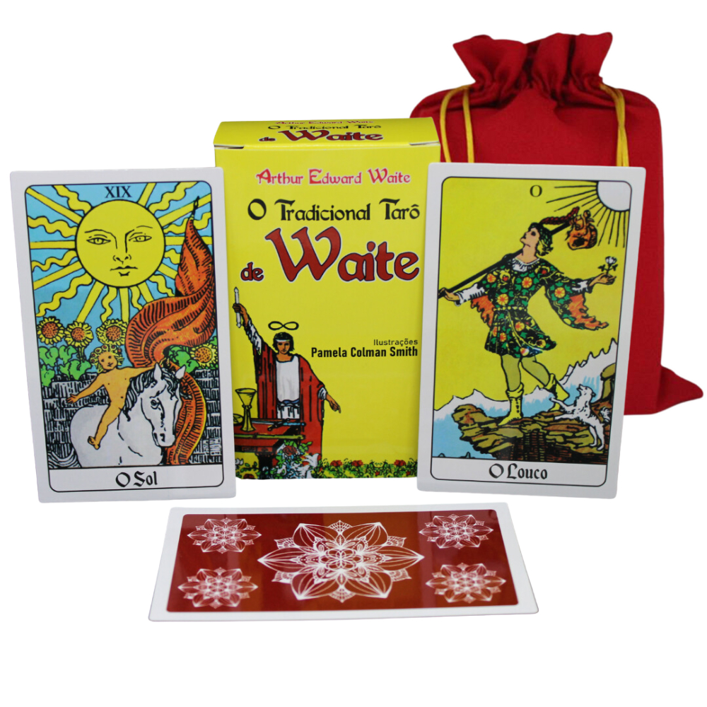 Tradicional Tarô de Waite Com 78 Cartas Plastificadas E Manual Com Saquinho Vermelho