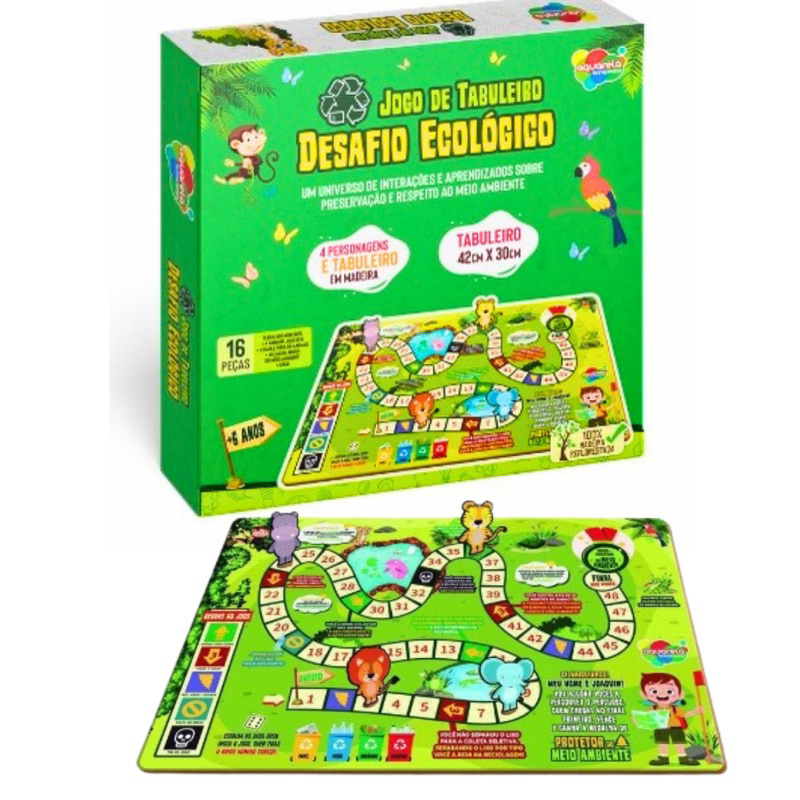 Jogo Tabuleiro Desafio Ecológico em MDF Brinquedo Educativo Jogo Infantil Meio Ambiente