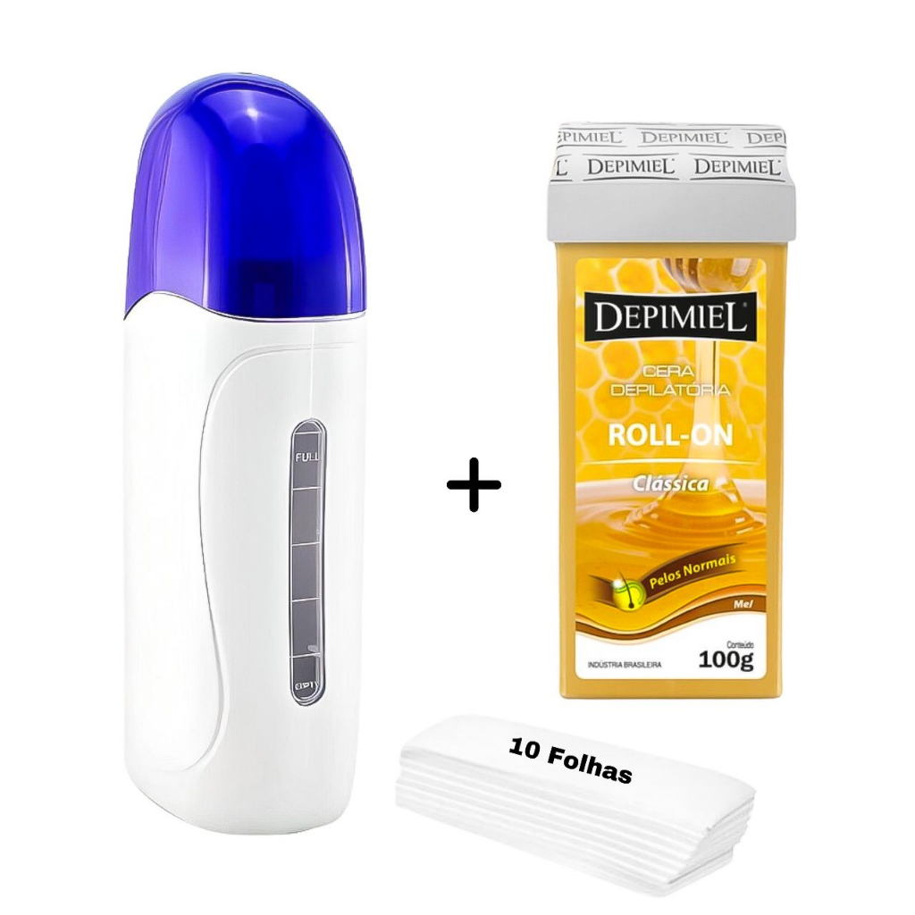 Kit Aquecedor Cera Roll On + Cera Depilatória + Papel Removedor