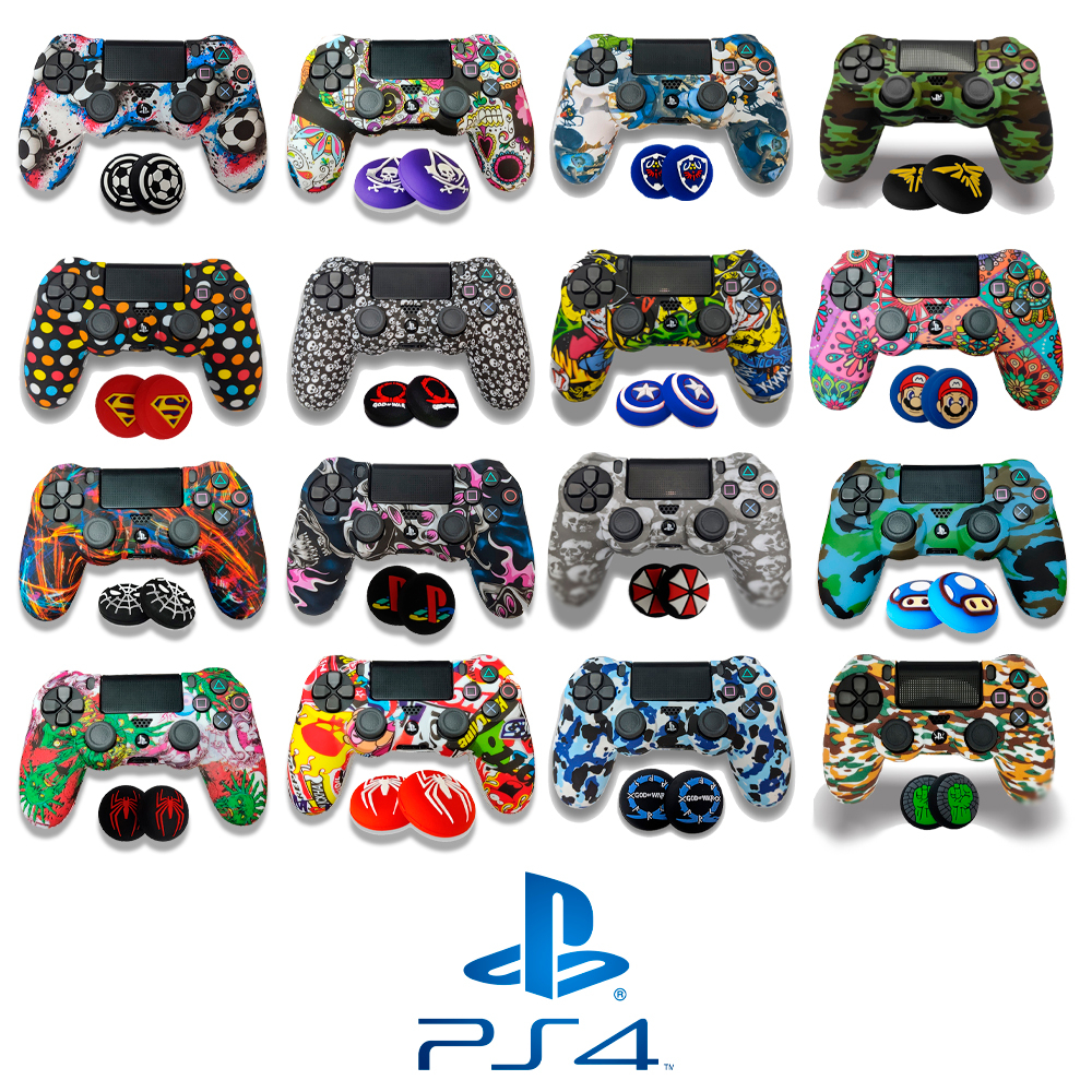 Capa PS4 + PAR DE GRIP de Silicone Especial para Controle  Case Proteção Dualshock Playstation Estampada em Oferta na Shopee