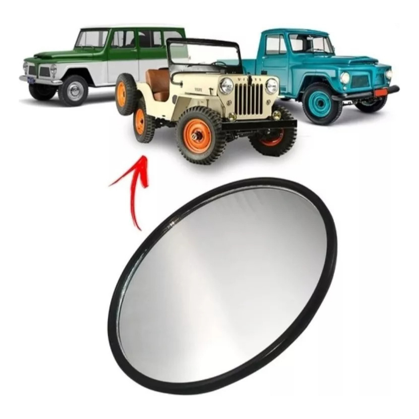 Retrovisor Externo Redondo 120mm Plano Jeep Willys