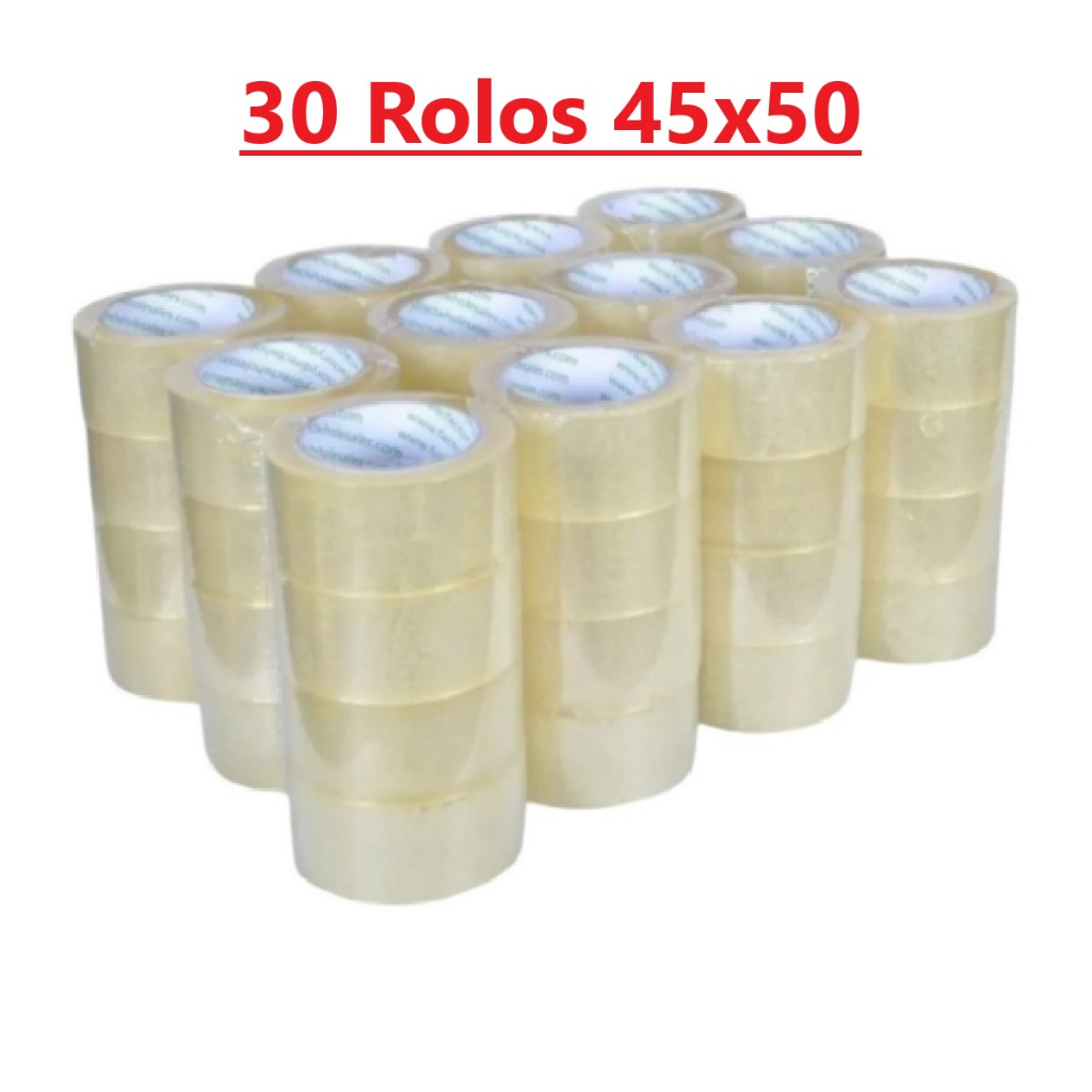Kit com 30 Rolos de fitas Adesiva Para empacotamento 45x50 Metros em Oferta na Shopee