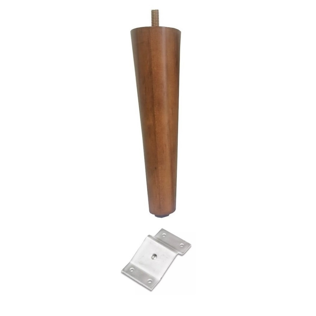 1 Pés Palito 17cm Puff Sofá Rack Poltrona Banco Madeira + 1 Chapinha Chapa Metal Inclinada - JTHOME