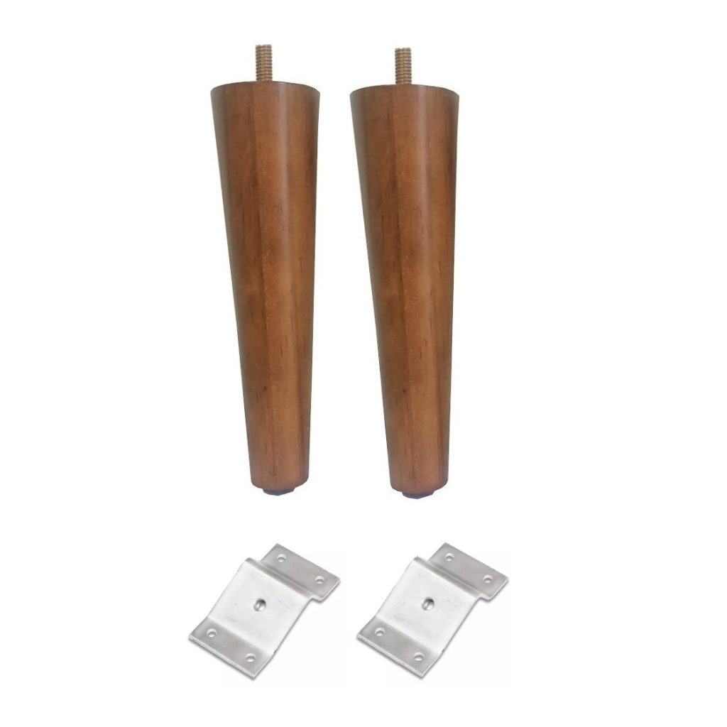 2 Pés Palito 17cm Puff Sofá Rack Poltrona Banco Madeira + 2 Chapinha Chapa Metal Inclinada - JTHOME
