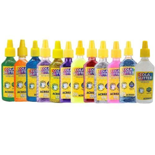 kit  C/12 Cola Glitter Lavável Não Tóxica 23g Cores Acrilex em Oferta na Shopee