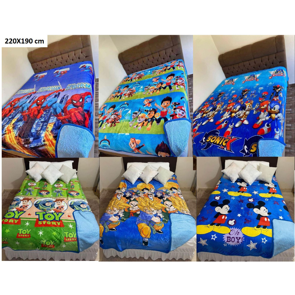 Manta Plush Desenho Infantil com face tipo lã de ovelha de 1,90X2,20m (cobre até cama queen!) em Oferta na Shopee