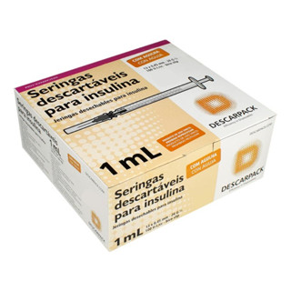 Seringa Descartável Para Insulina 13 x 0.45 26 G½ 1mL 100 UI Com 50 Unidades Descarpack