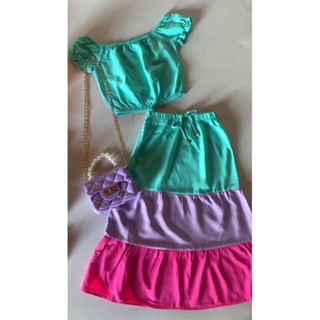 conjunto saia longa infantil e juvenil +cropped ciganinha saia longa infantil conjunto 3 cores infantil em Oferta na Shopee