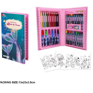 Kit pintura 48 peças Estojo Maleta Pintura Infantil Canetinhas Giz Lápis Cores e Tamanhos Variados + Desenhos Para Colorir Presente infantil