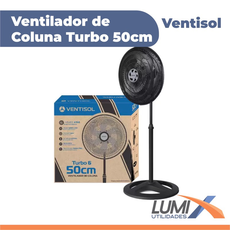 ventilador de coluna 50cm 6 hélice turbo ventisol