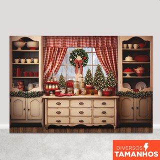 Fundo Fotográfico Natal Cenário Cozinha Xadrez Painel para Foto Em Tecido Sublimado - FNT-781 em Oferta na Shopee