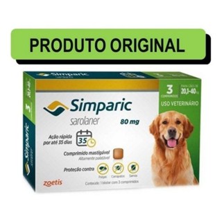KIT 3 COMPRIMIDOS ANTIPULGAS SIMPARIC 80 MG PARA CÃES 20,1 A 40 KG ENVIO RAPIDO.