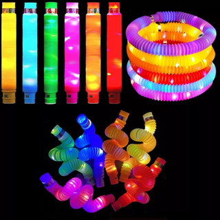 kit com 6/3/1 Pop Tube Grande de Brinquedo com LED Tubo Sensorial Luminoso Cores Variadas