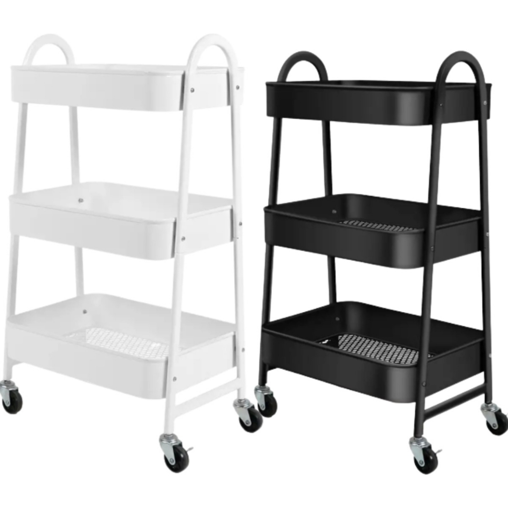 Prateleira Carrinho Organizador De Metal Multiuso 3 Andares - 46*30*77cm Com Rodinhas em Oferta na Shopee