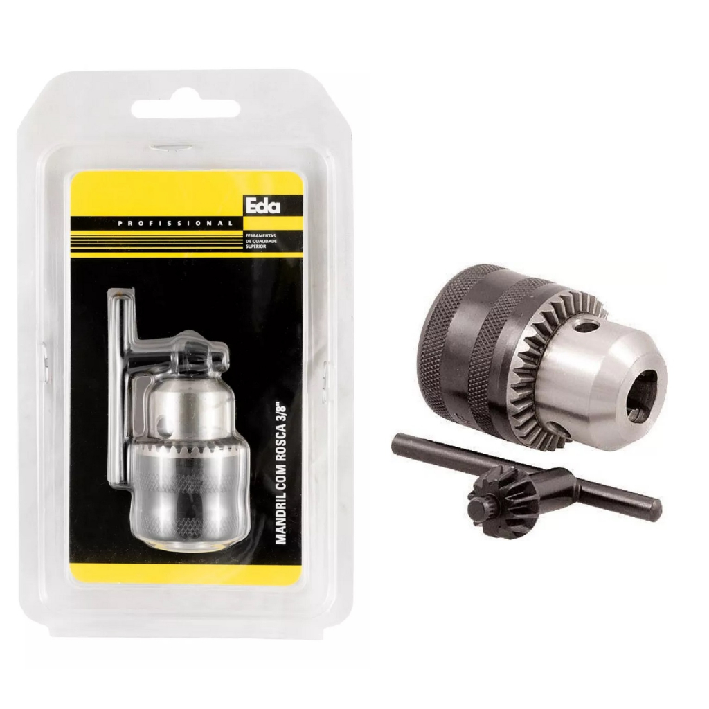 Mandril Para Furadeira 3/8 Rosca 24unf Com Chave Universal Eda Profissional Original