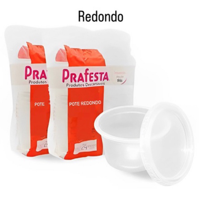 Pote Plastico Redondo Descartavel PRAFESTA 145/250/350/500/750/1000ml micro-ondas/freezer marmita fit