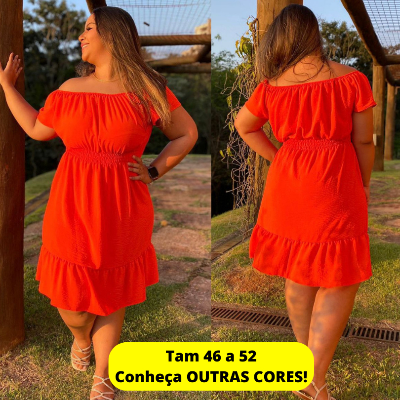 Vestido Curto Feminino Plus Size Ciganinha Ombro a Ombro Tecido Duna