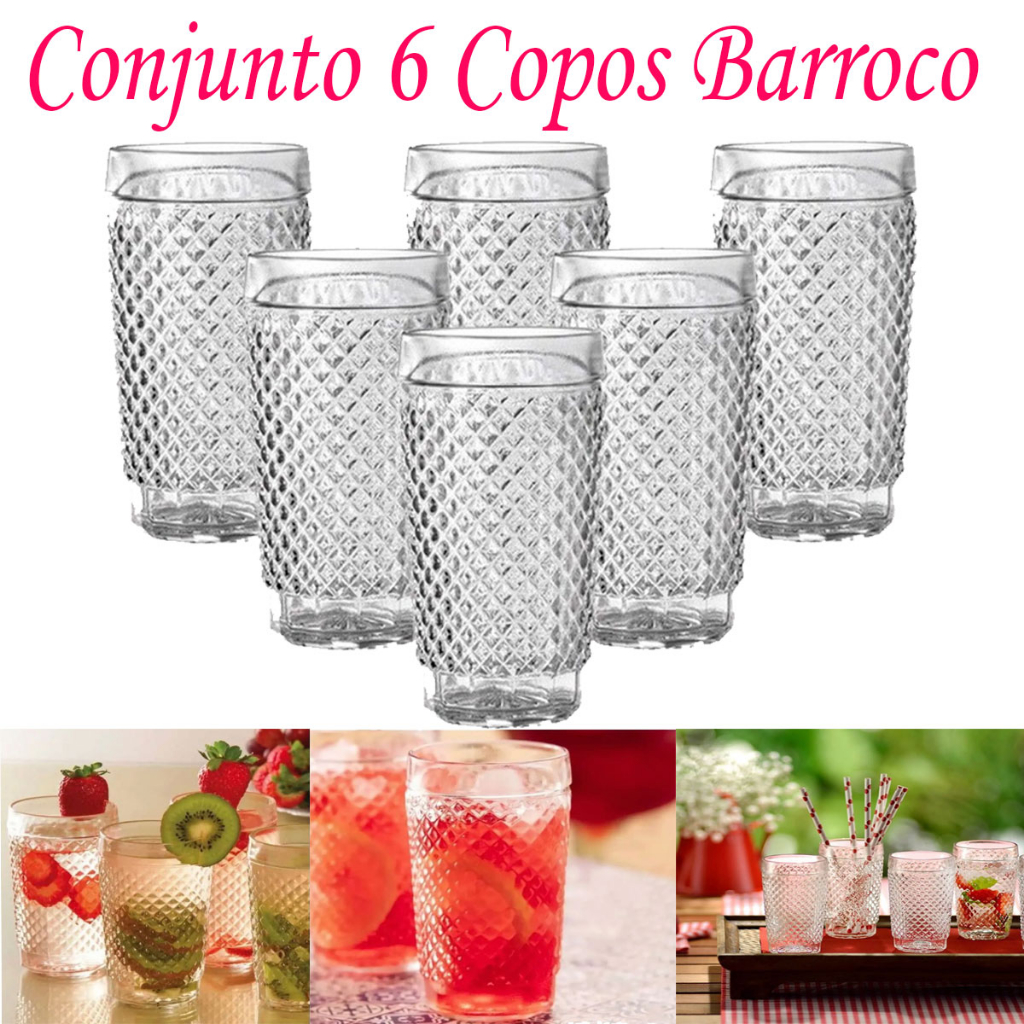 Jogo de Copos De Vidro 6 Peças Wheaton Barroco 250ml Design Bico De Jaca Super Promoção