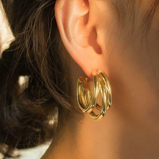 Brinco Argola 3 voltas Banhado a Ouro18k em Oferta na Shopee