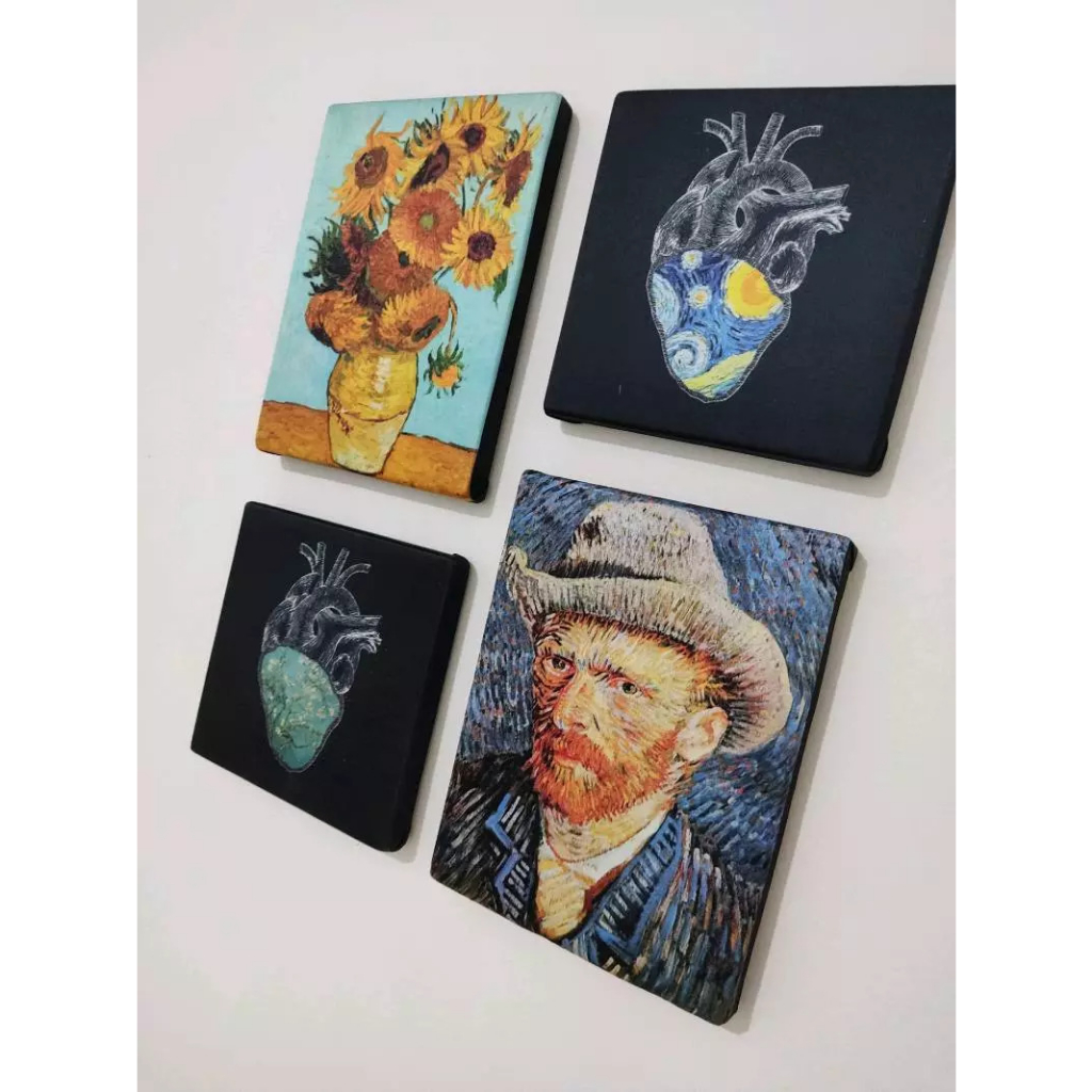 Kit quadro Van Gogh Noite estrelada releitura, girassóis, auto retrato e amendoeira em flor obras