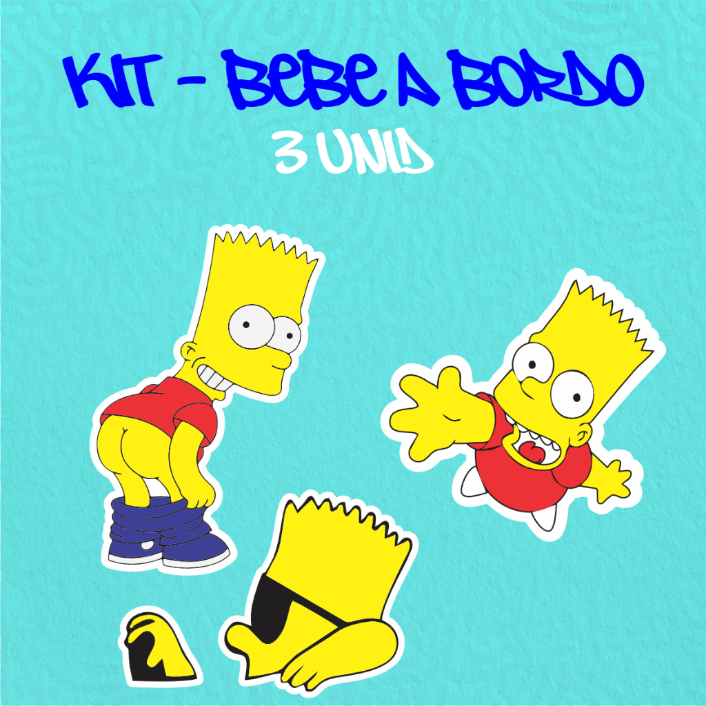 KIT - ADESIVO VINIL - BART SIMPSONS 2 - 3 unid - 10 CM  MOTO,BICICLETA,SKATE,NOTEBOOK,ESPELHO,STICKER